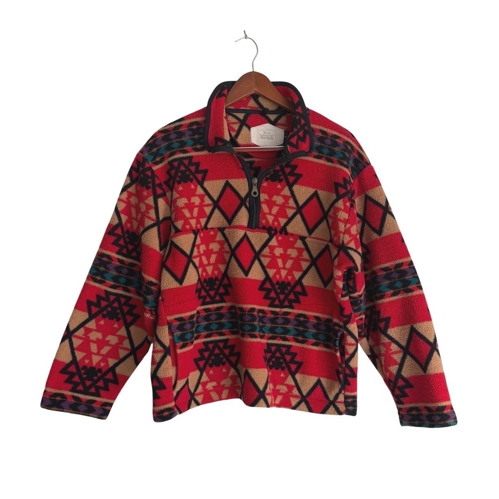 Vintage Woolrich Southwest Fleece Quarter Zip Red Made USA Mens M